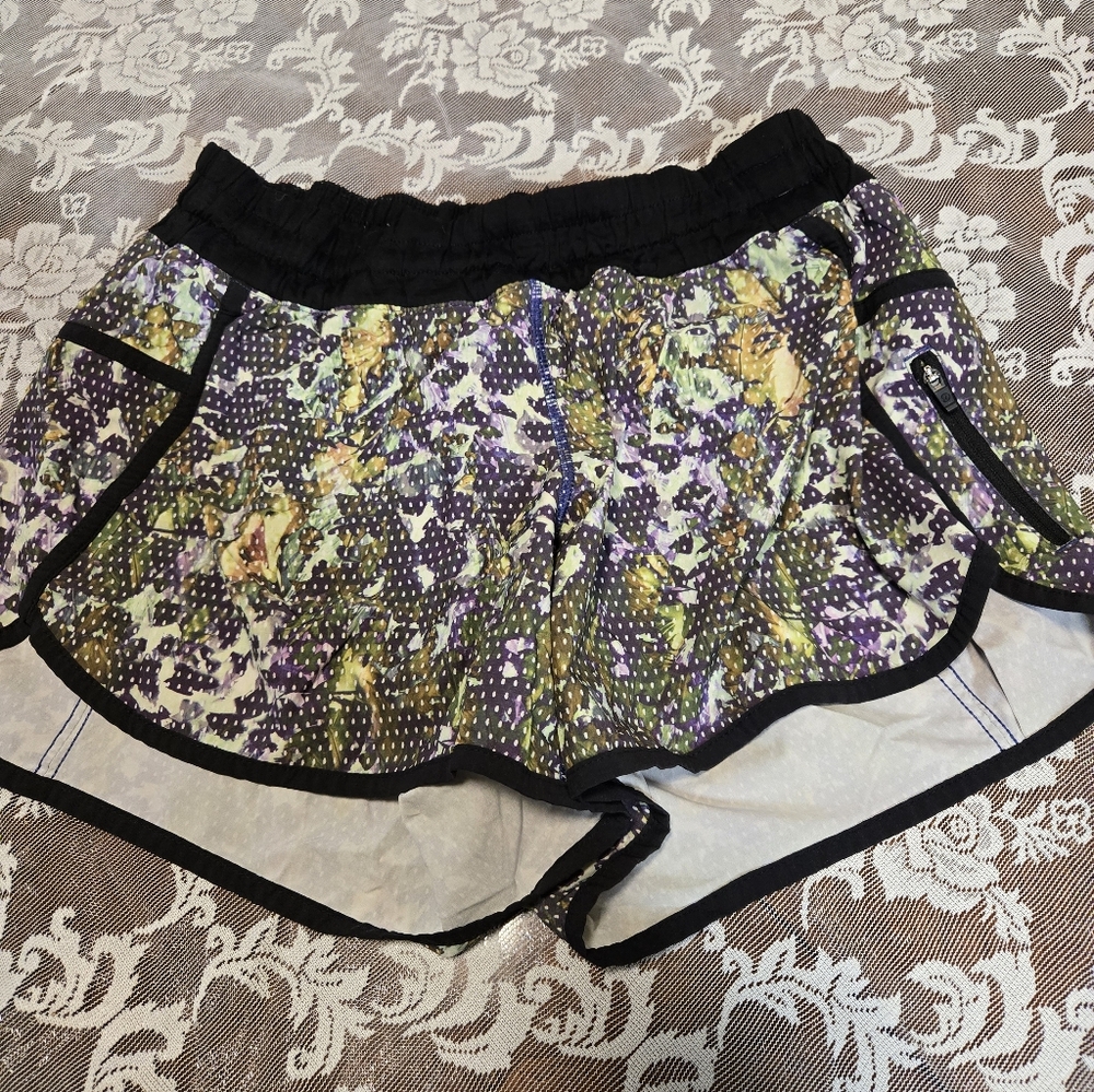 Lululemon Floral Athletic Running Shorts with Black Trim